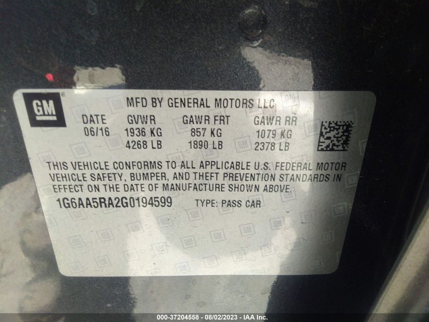 2016 CADILLAC ATS SEDAN STANDARD RWD - 1G6AA5RA2G0194599