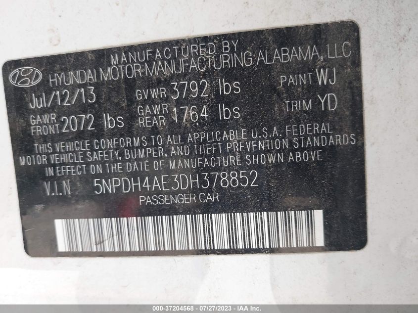 2013 HYUNDAI ELANTRA GLS PZEV - 5NPDH4AE3DH378852