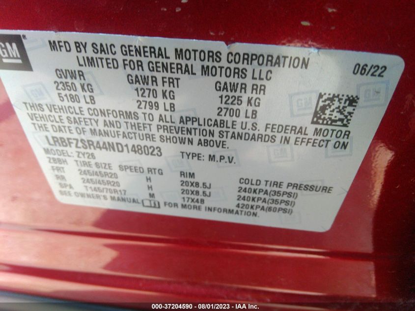 2022 BUICK ENVISION AVENIR - LRBFZSR44ND148023
