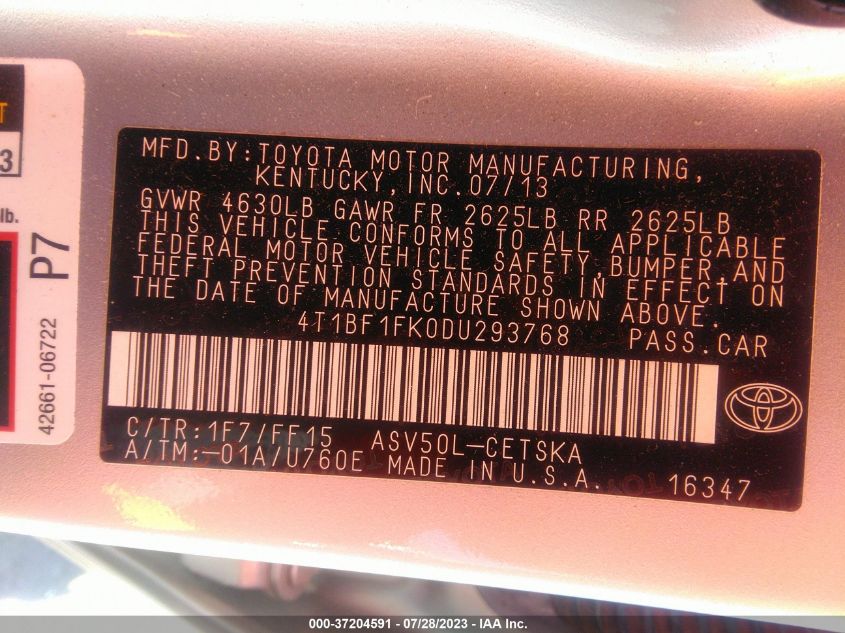2013 TOYOTA CAMRY SE - 4T1BF1FK0DU293768