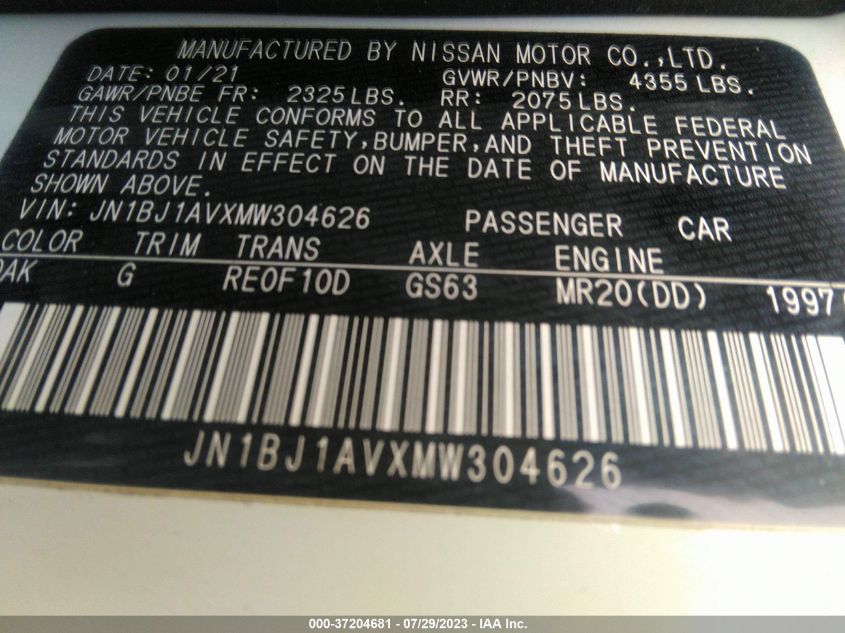 2021 NISSAN ROGUE SPORT S - JN1BJ1AVXMW304626
