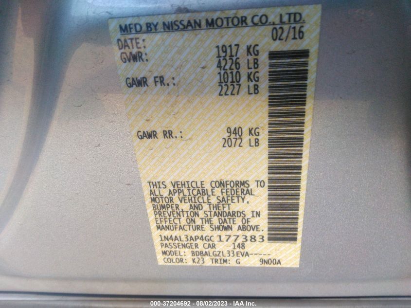 2016 NISSAN ALTIMA 2.5 S - 1N4AL3AP4GC177383