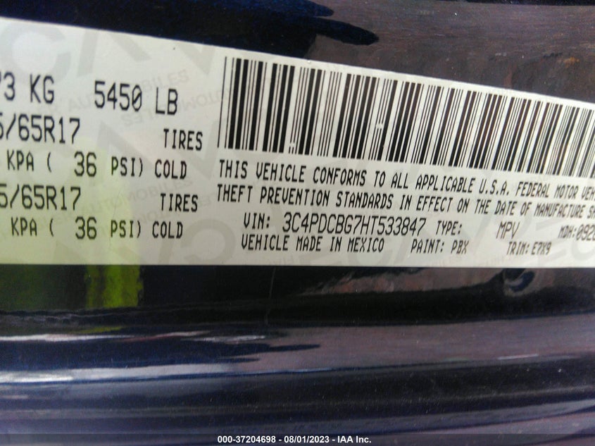 VIN 3C4PDCBG7HT533847 2017 DODGE JOURNEY SXT