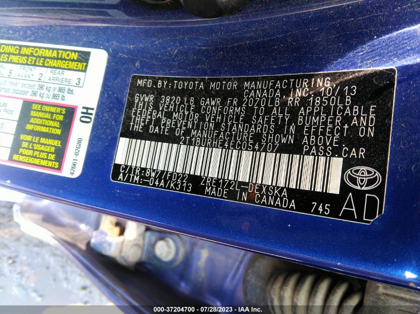 2014 TOYOTA COROLLA L/LE/S/S PLUS/LE PLUS - 2T1BURHE4EC054707