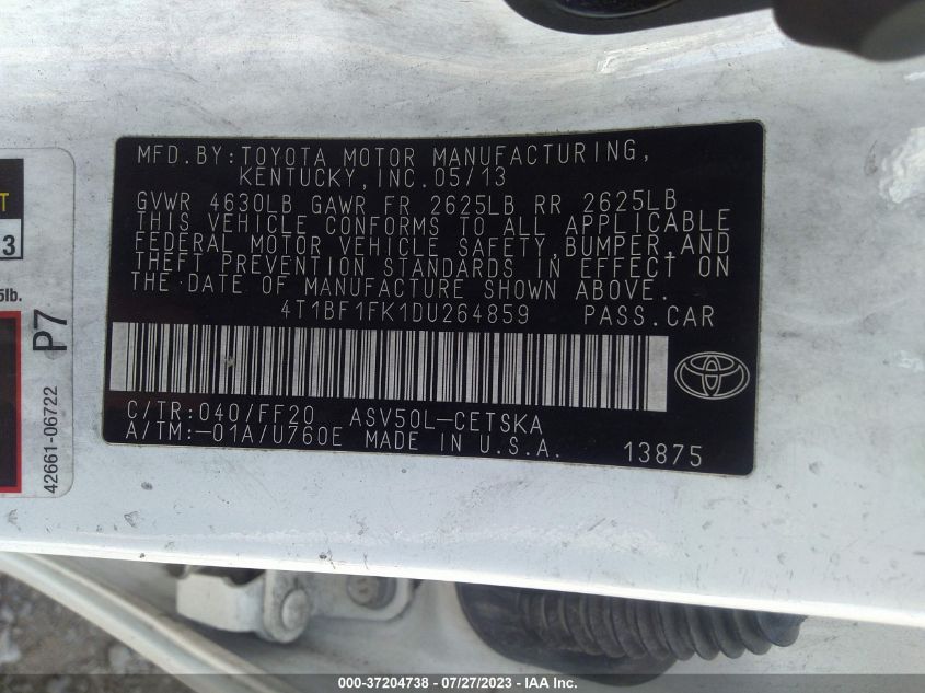 2013 TOYOTA CAMRY L/LE/SE/XLE - 4T1BF1FK1DU264859