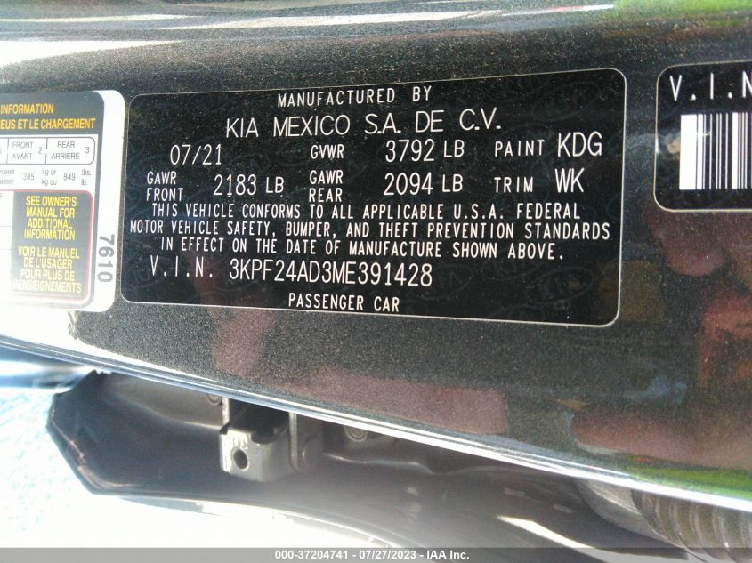 3KPF24AD3ME391428 Kia Forte LXS 9