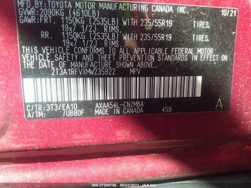 2021 TOYOTA RAV4 XLE PREMIUM - 2T3A1RFVXMW235922