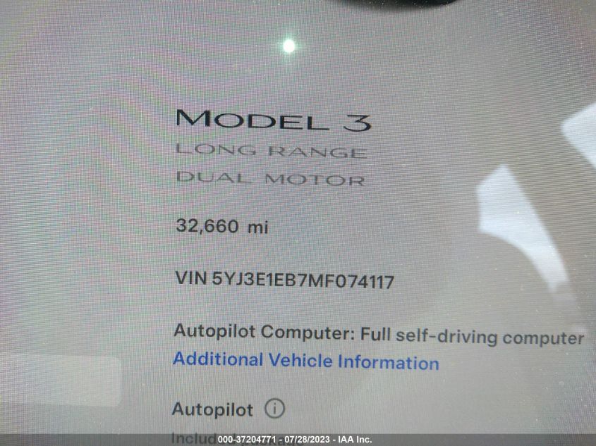 2021 TESLA MODEL 3 - 5YJ3E1EB7MF074117