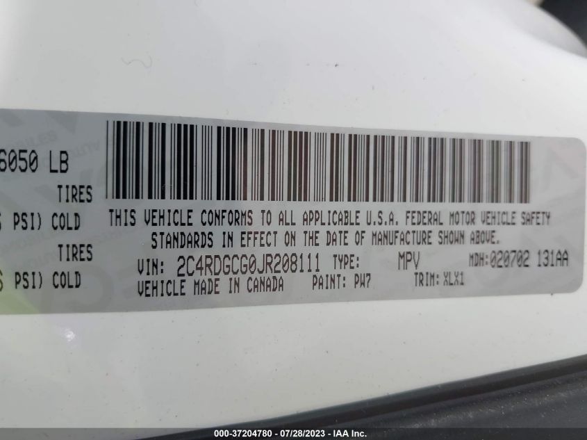 2018 DODGE GRAND CARAVAN SXT - 2C4RDGCG0JR208111