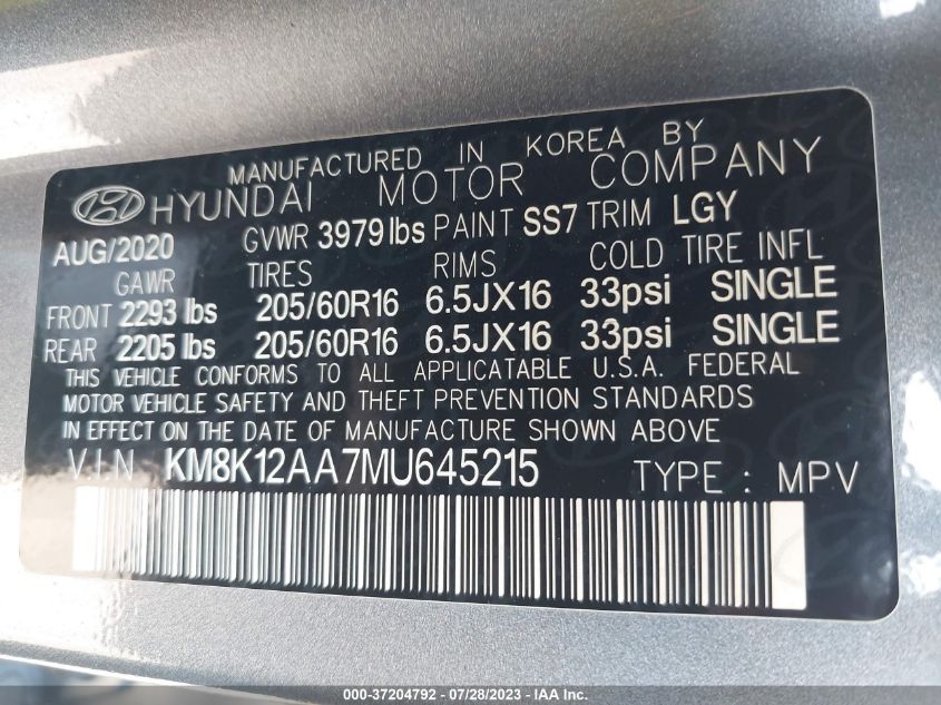 2021 HYUNDAI KONA SE - KM8K12AA7MU645215