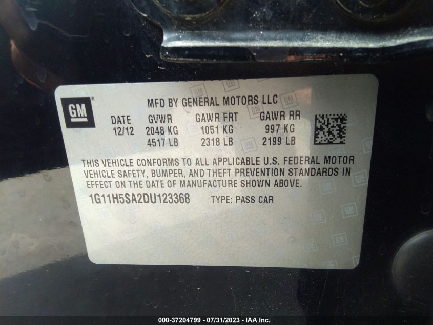 2013 CHEVROLET MALIBU LTZ - 1G11H5SA2DU123368