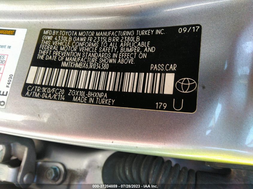 2018 TOYOTA C-HR XLE - NMTKHMBX6JR034380