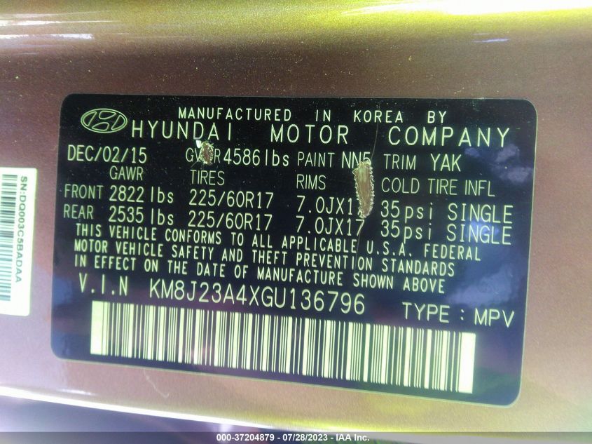 2016 HYUNDAI TUCSON SE - KM8J23A4XGU136796