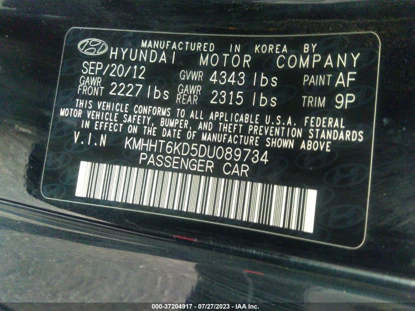 2013 HYUNDAI GENESIS COUPE 2.0T PREMIUM KMHHT6KD5DU089734