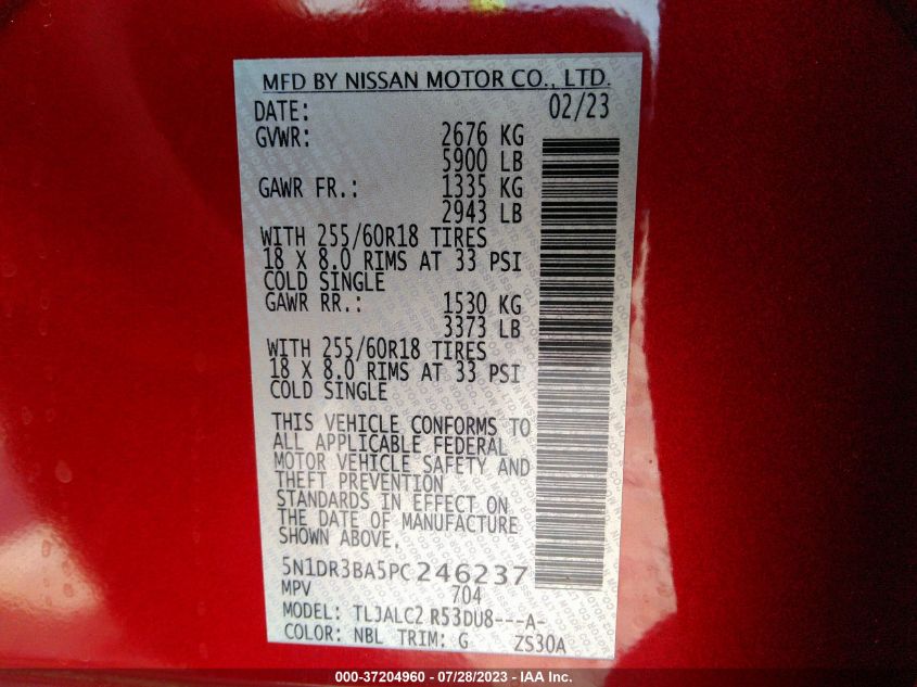 2023 NISSAN PATHFINDER SV - 5N1DR3BA5PC246237
