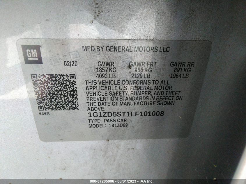 2020 CHEVROLET MALIBU LT - 1G1ZD5ST1LF101008