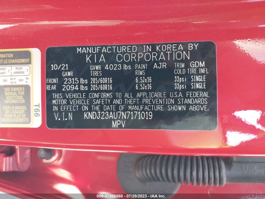 2022 KIA SOUL LX - KNDJ23AU7N7171019