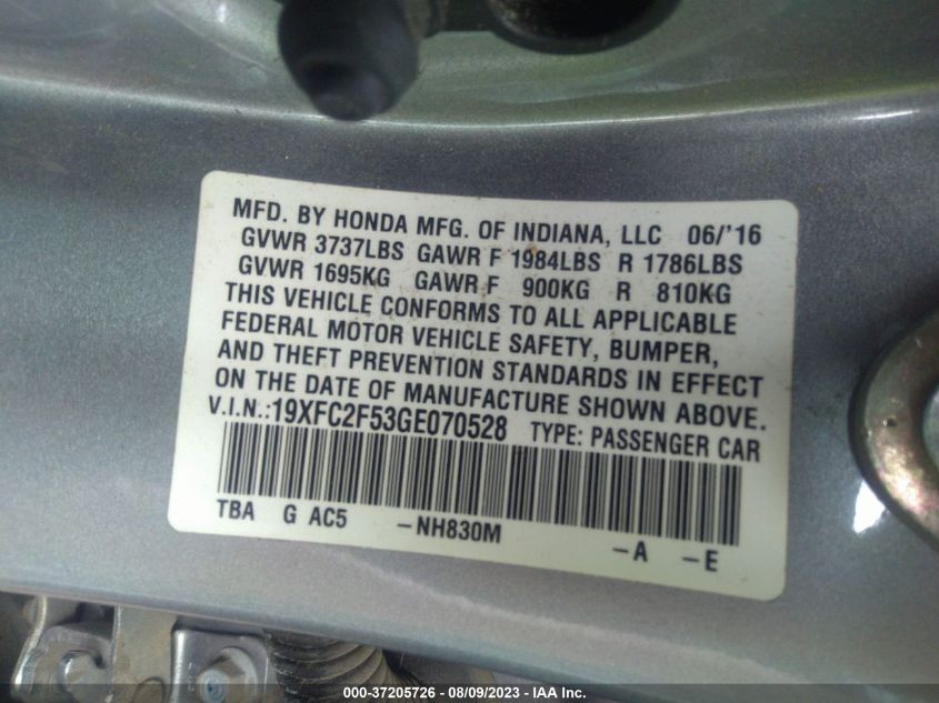 2016 HONDA CIVIC SEDAN LX - 19XFC2F53GE070528