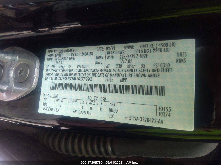 2021 FORD ESCAPE SE - 1FMCU9G67MUA37993