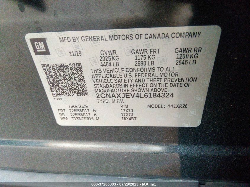 2020 CHEVROLET EQUINOX LT - 2GNAXJEV4L6184324