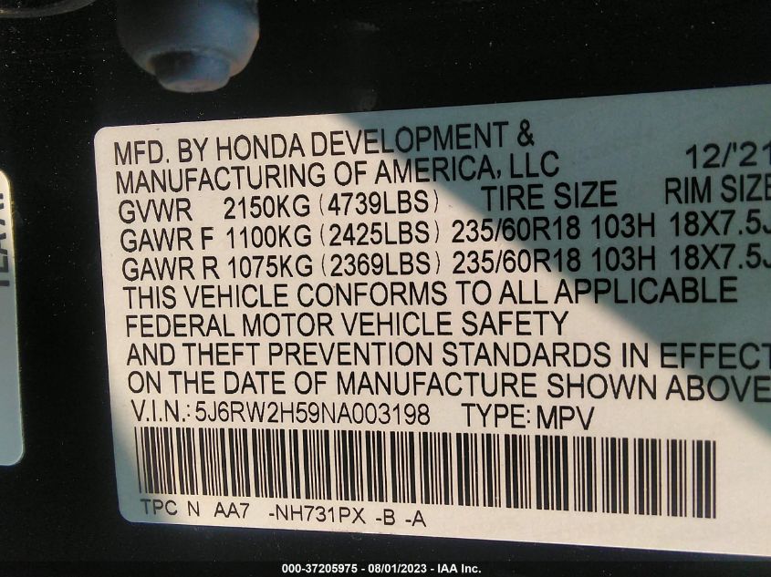 2022 HONDA CR-V EX - 5J6RW2H59NA003198