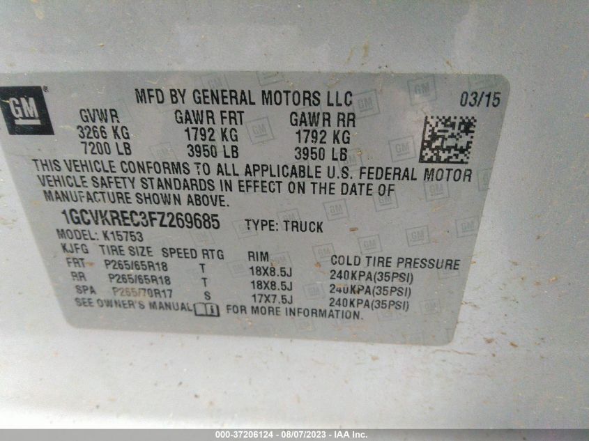 2015 CHEVROLET SILVERADO 1500 LT - 1GCVKREC3FZ269685