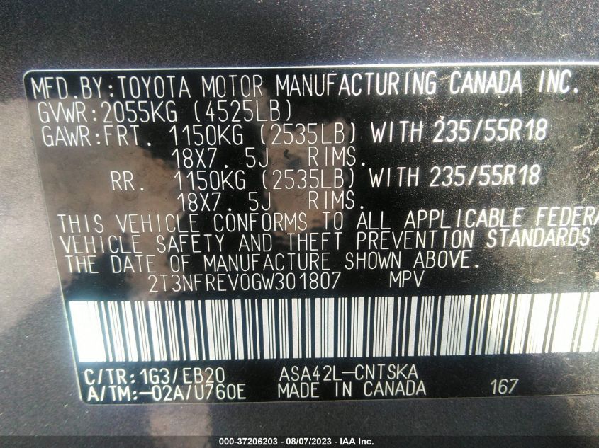2016 TOYOTA RAV4 SE - 2T3NFREV0GW301807
