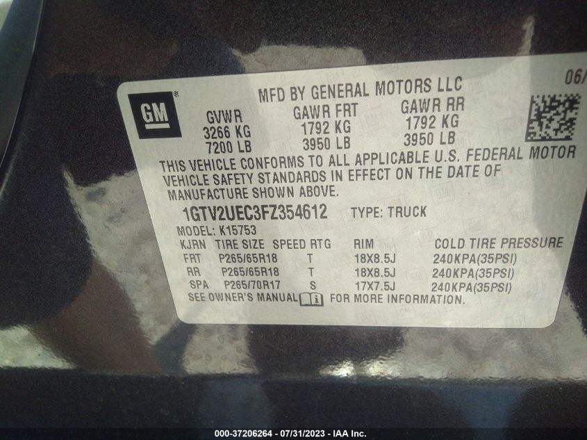 2015 GMC SIERRA 1500 SLE - 1GTV2UEC3FZ354612