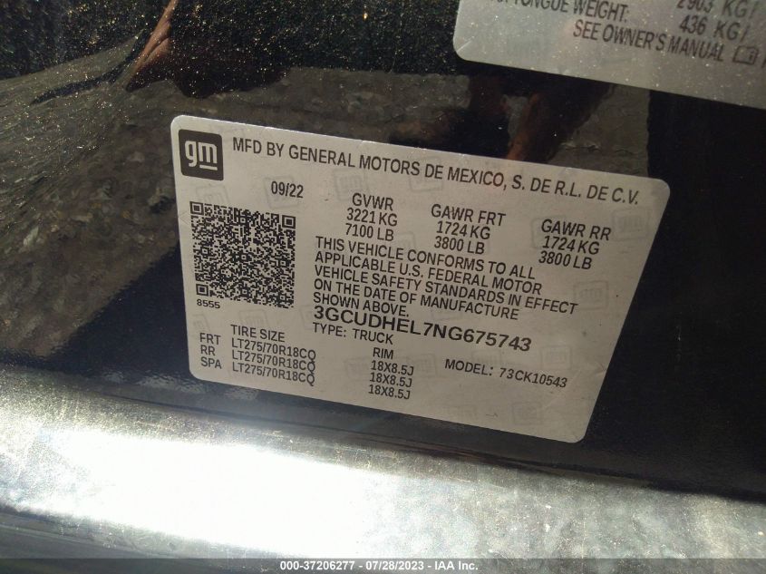 2022 CHEVROLET SILVERADO 1500 ZR2 - 3GCUDHEL7NG675743