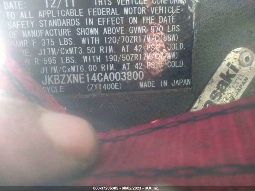 2012 KAWASAKI ZX1400 EC JKBZXNE14CA003800