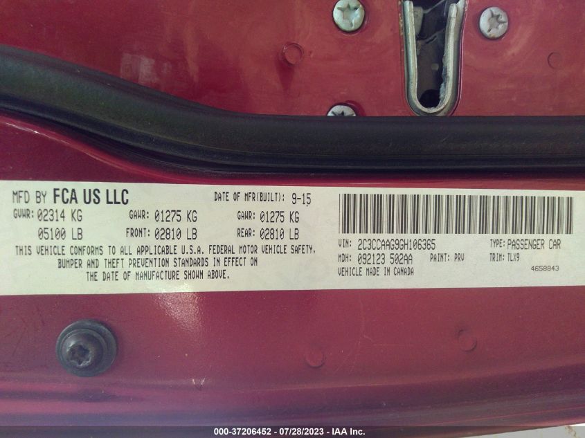 2016 CHRYSLER 300 LIMITED - 2C3CCAAG9GH106365