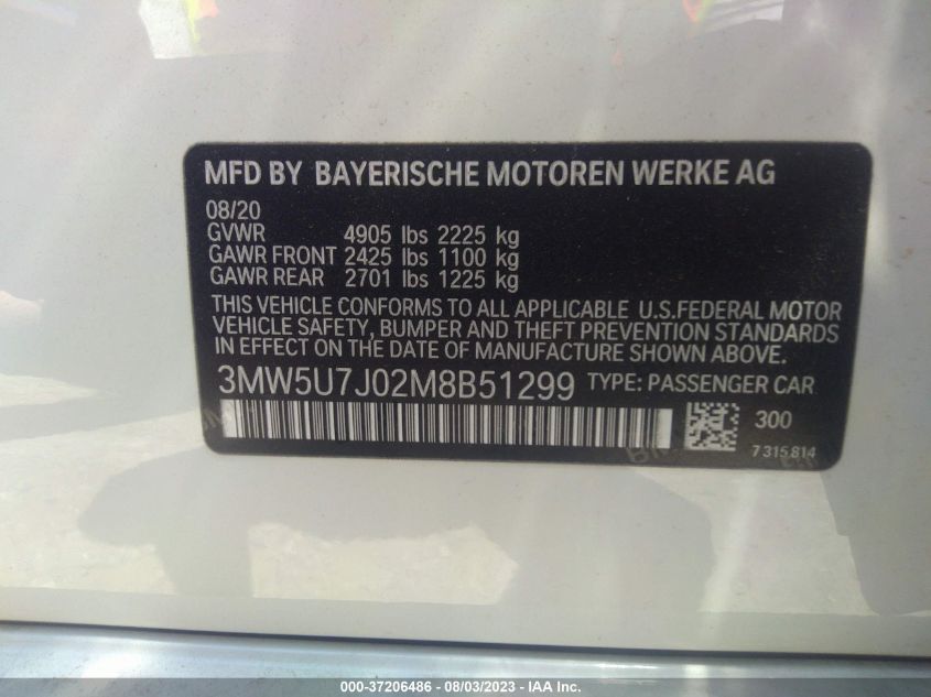 2021 BMW 3 SERIES M340I - 3MW5U7J02M8B51299
