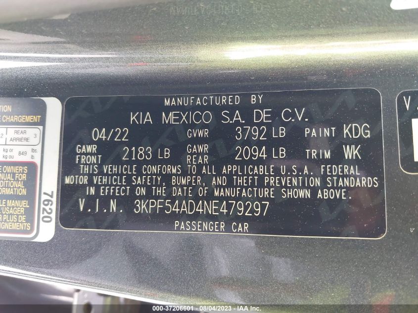 2022 KIA FORTE GT LINE - 3KPF54AD4NE479297