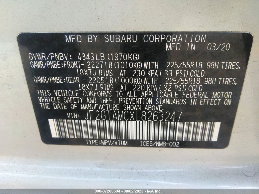 2020 SUBARU CROSSTREK LIMITED - JF2GTAMCXL8263247