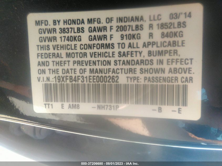 2014 HONDA CIVIC HYBRID - 19XFB4F31EE000262