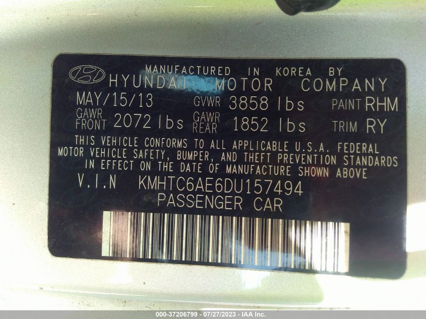 2013 HYUNDAI VELOSTER TURBO W/BLUE INT - KMHTC6AE6DU157494