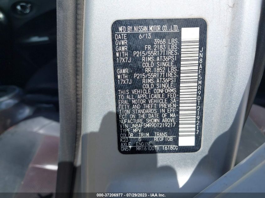 2013 NISSAN JUKE SL - JN8AF5MR9DT219217