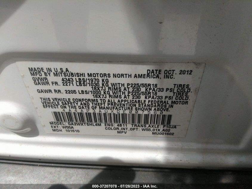 2013 MITSUBISHI OUTLANDER SPORT ES - 4A4AP3AUXDE007560