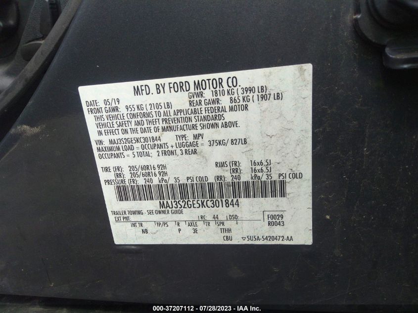 2019 FORD ECOSPORT SE - MAJ3S2GE5KC301844