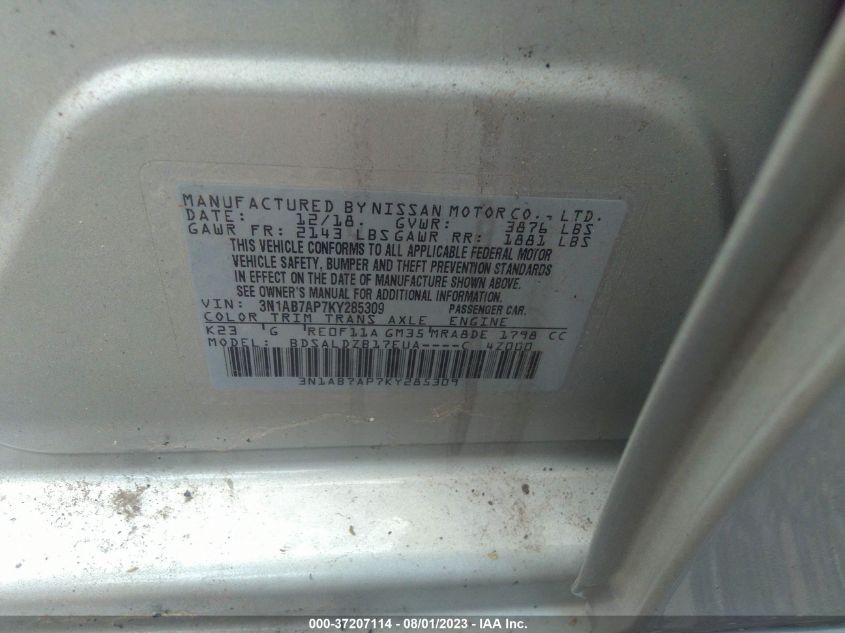 2019 NISSAN SENTRA SV - 3N1AB7AP7KY285309