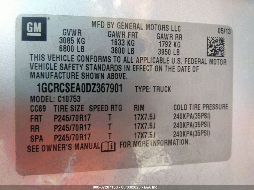 2013 CHEVROLET SILVERADO 1500 LT - 1GCRCSEA0DZ367901