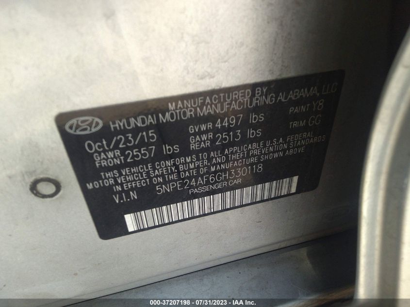 2016 HYUNDAI SONATA 2.4L SE - 5NPE24AF6GH330118