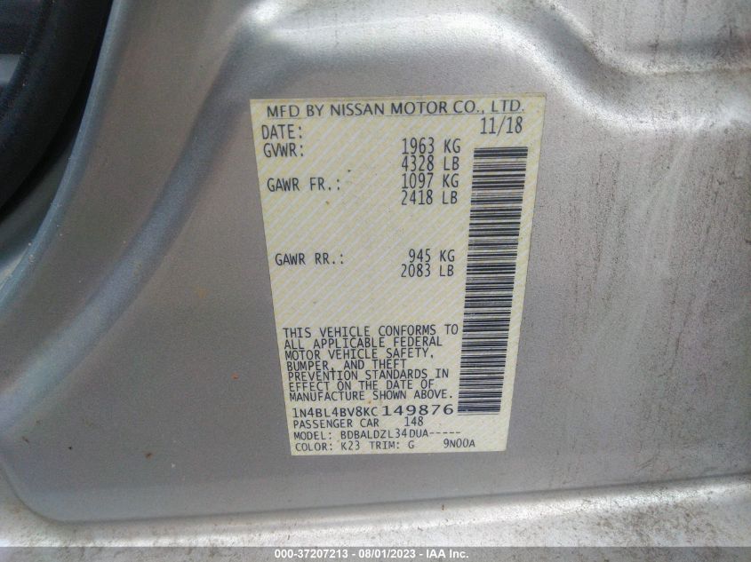 2019 NISSAN ALTIMA 2.5 S - 1N4BL4BV8KC149876