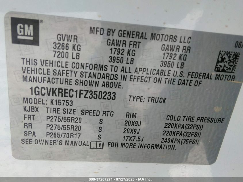 2015 CHEVROLET SILVERADO 1500 LT - 1GCVKREC1FZ350233