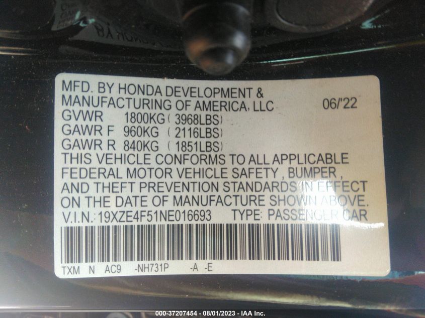 2022 HONDA INSIGHT EX - 19XZE4F51NE016693