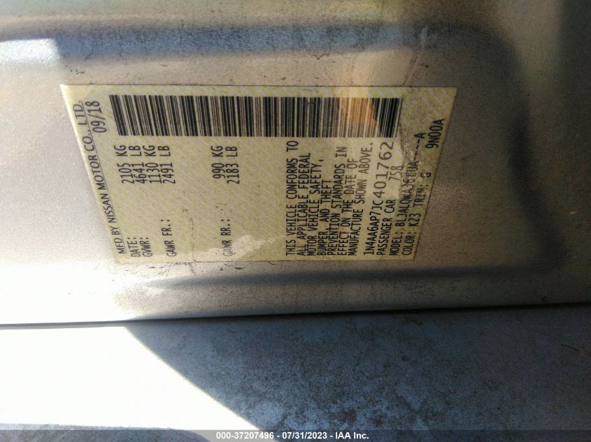 2018 NISSAN MAXIMA S - 1N4AA6AP7JC401762