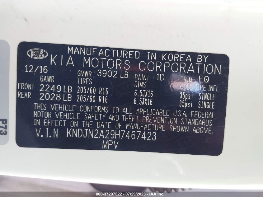 2017 KIA SOUL - KNDJN2A29H7467423