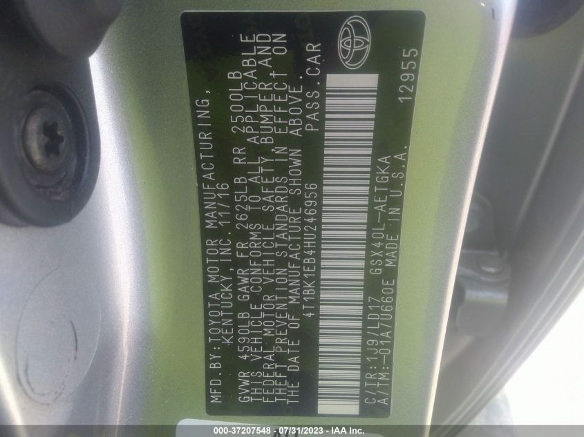 2017 TOYOTA AVALON XLE - 4T1BK1EB4HU246956