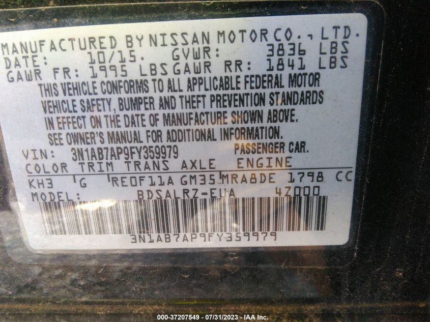 2015 NISSAN SENTRA SR - 3N1AB7AP9FY359979
