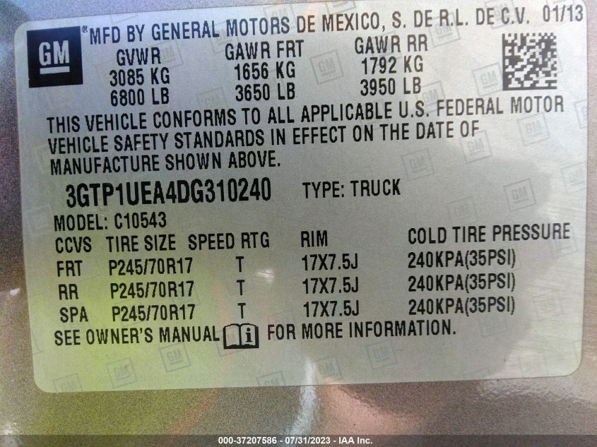2013 GMC SIERRA 1500 SL - 3GTP1UEA4DG310240